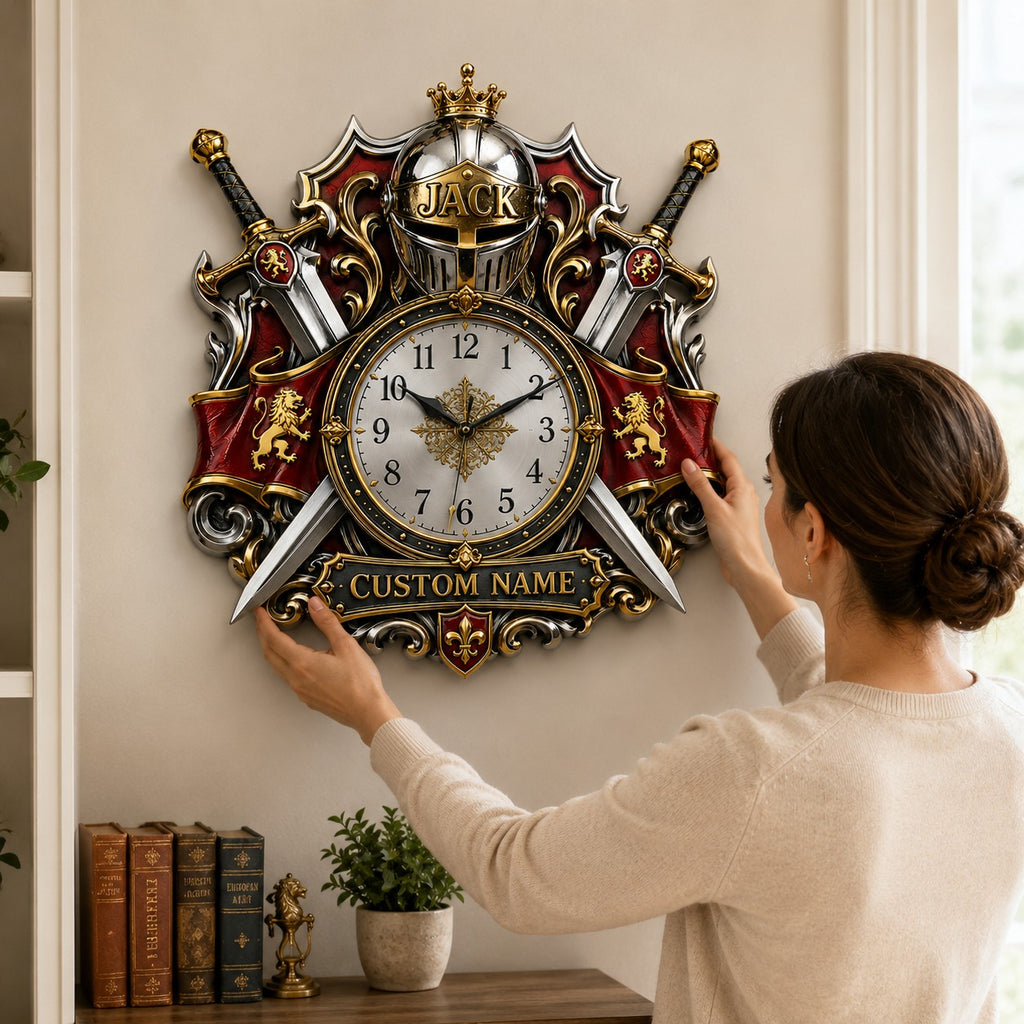 Medieval Sword Custom Name Wall Clock — personalized with a custom name