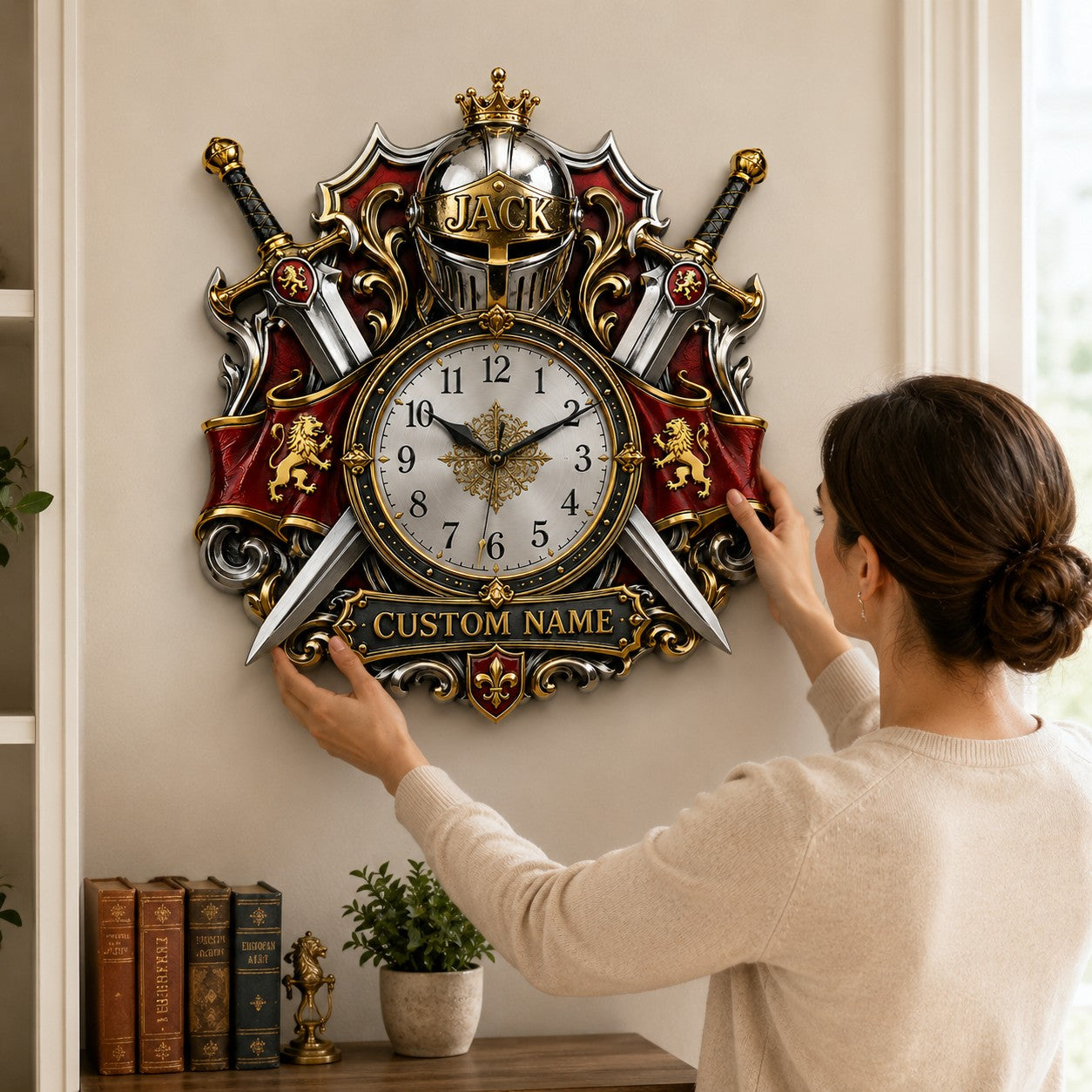 Medieval Sword Custom Name Wall Clock — personalized with a custom name