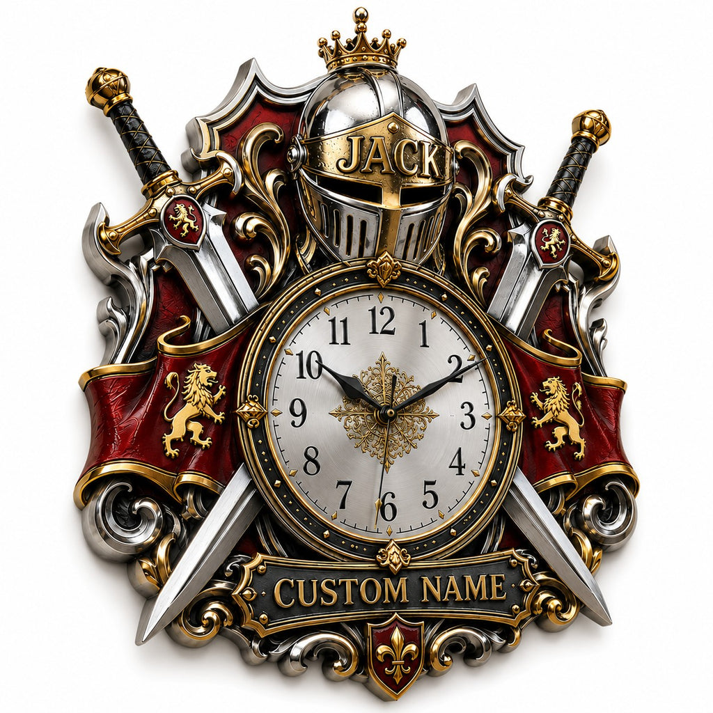 Medieval Sword Custom Name Wall Clock — personalized with a custom name