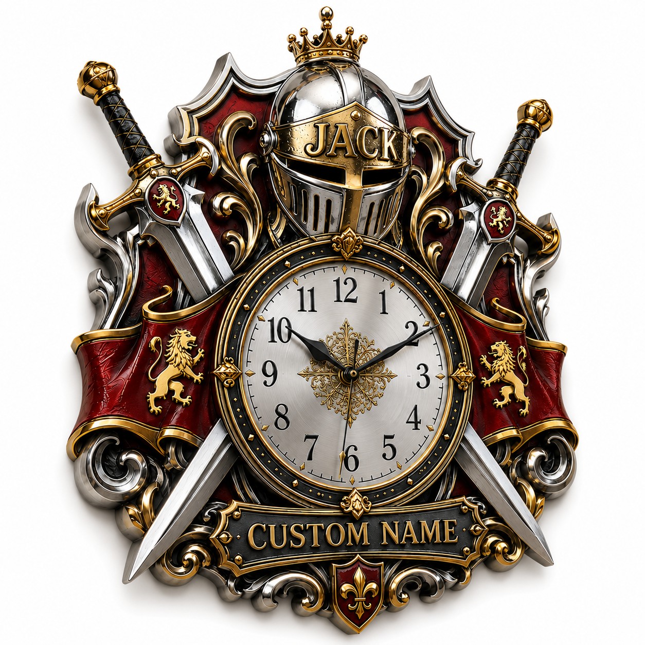 Medieval Sword Custom Name Wall Clock — personalized with a custom name