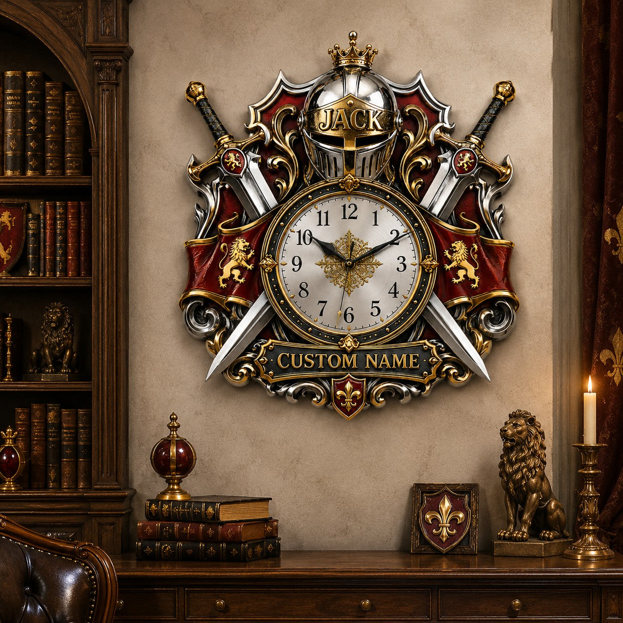 Medieval Sword Custom Name Wall Clock — personalized with a custom name