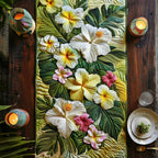 Pastel Hibiscus on Green Leaves Table Runner