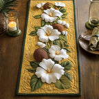 White Hibiscus on Yellow Ground Table Runner
