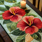 Red Hibiscus on Cream Quilt Table Runner