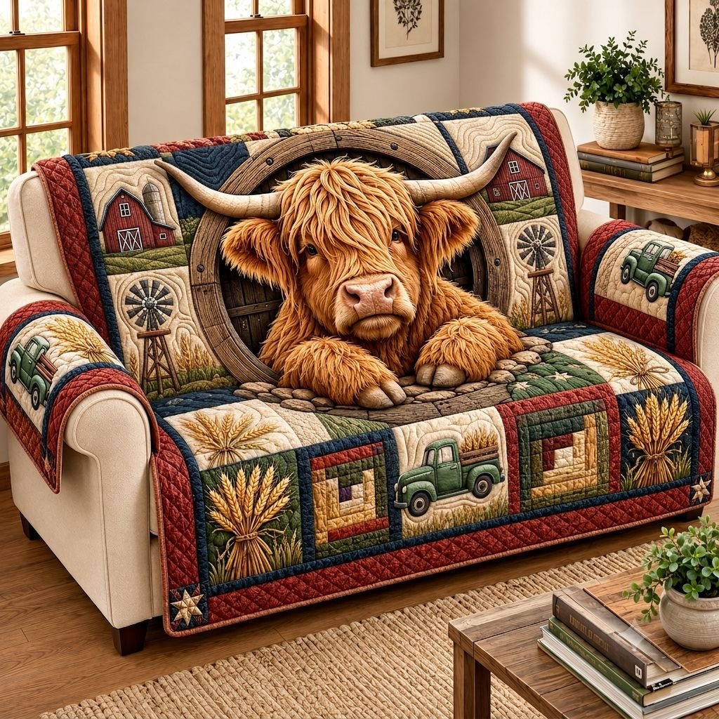 Highland Cow Cottage Sofa Cover