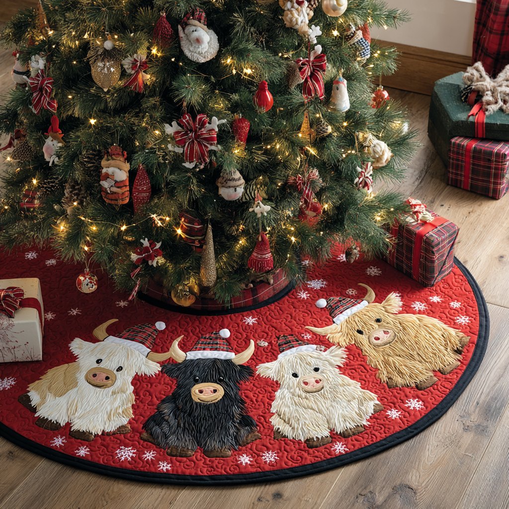 Highland Cow Forest Christmas Tree Skirt