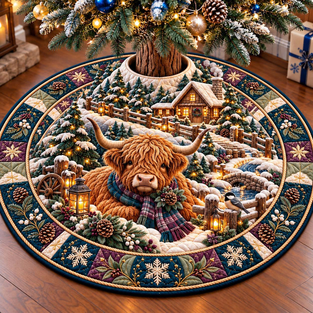 Highland Winter Cottage Christmas Tree Skirt