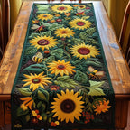 Sunflowers and Birds on Dark Green Table Runner