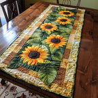 Sunflowers on Cream with Green Leaves Table Runner