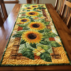 Sunflowers with Gold Border and Leaves Table Runner
