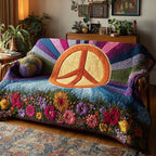 Orange Peace Sign Above the Flowers Sofa Cover