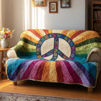 Peace Sign on Rainbow Stripes Sofa Cover