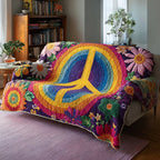 Yellow Peace Sign on Pink and Blue Sofa Cover