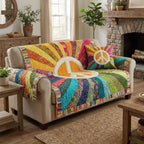 Peace Signs on the Rainbow Sunburst Sofa Cover