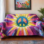 Blue Peace Sign on Rainbow Rays Sofa Cover