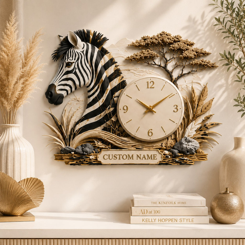Zebra Custom Name Wall Clock — personalized with a custom name