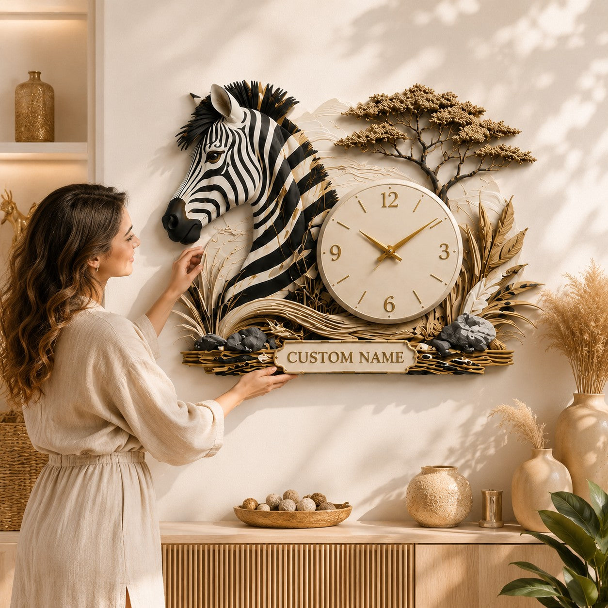Zebra Custom Name Wall Clock — personalized with a custom name