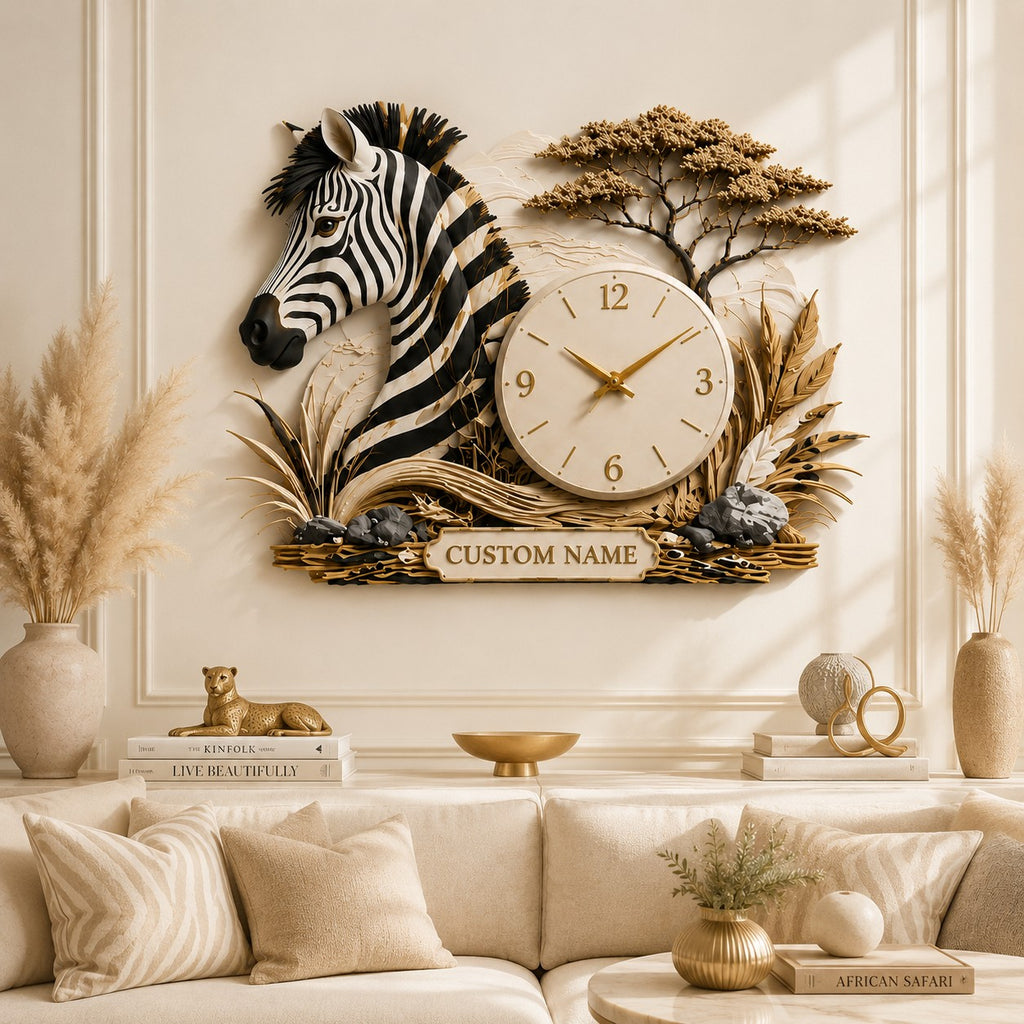 Zebra Custom Name Wall Clock — personalized with a custom name