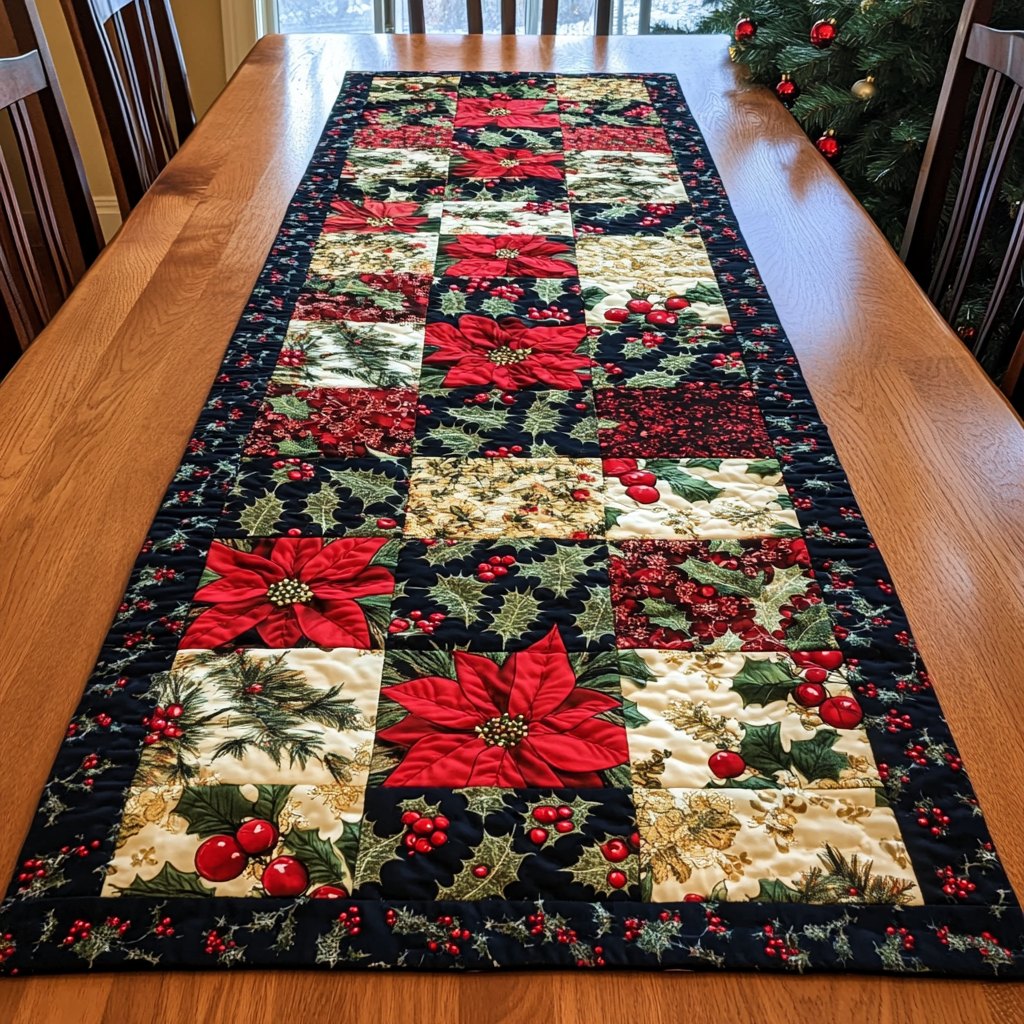Poinsettia Patchwork Blocks Table Runner