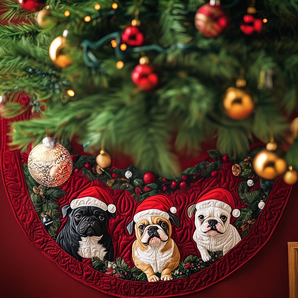 Holiday Bulldog Charm Christmas Tree Skirt