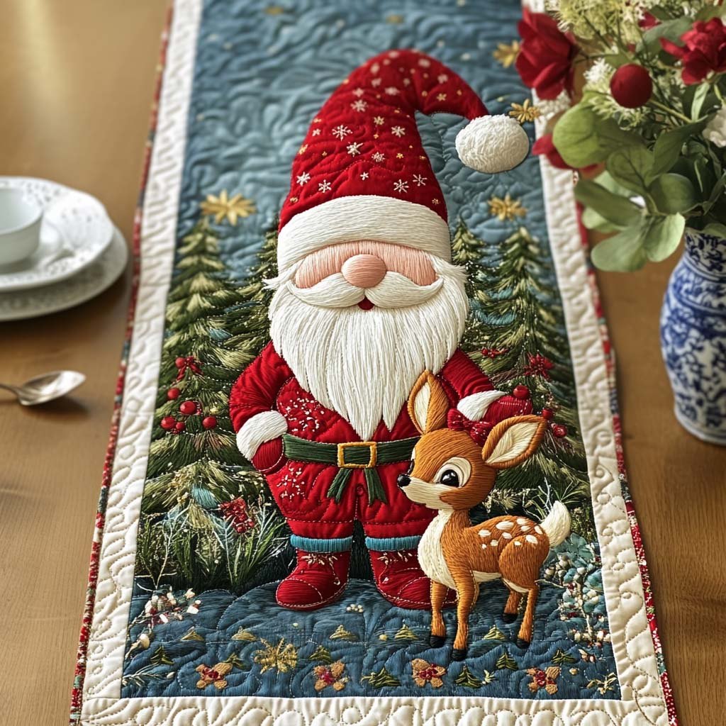 Santa with a Young Deer Table Runner