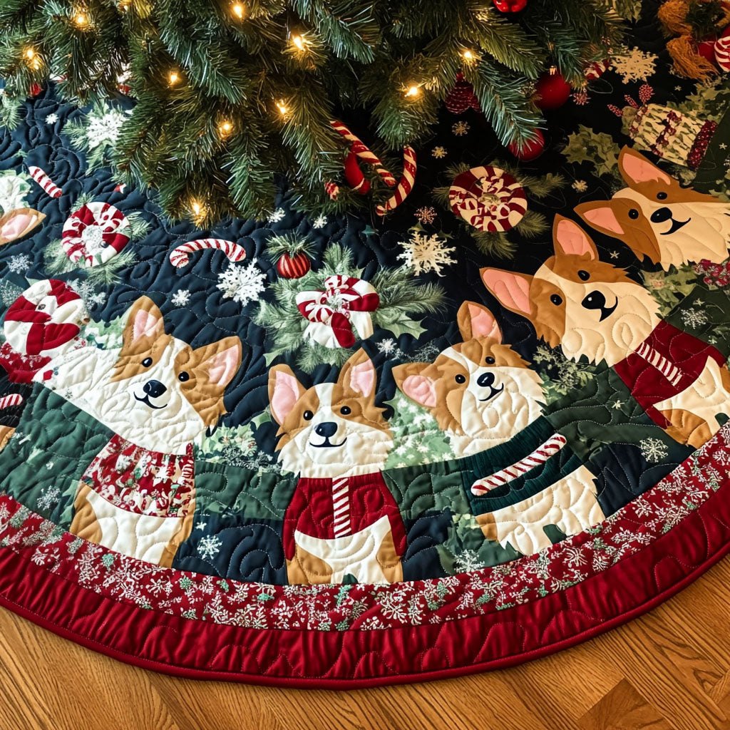 Holiday Corgi Gathering Christmas Tree Skirt