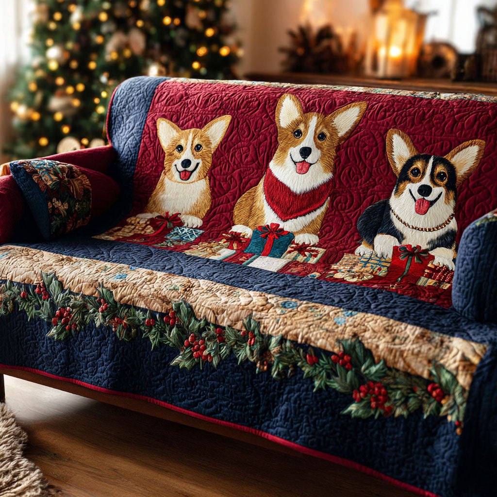 Holiday Corgi Gifts Sofa Cover