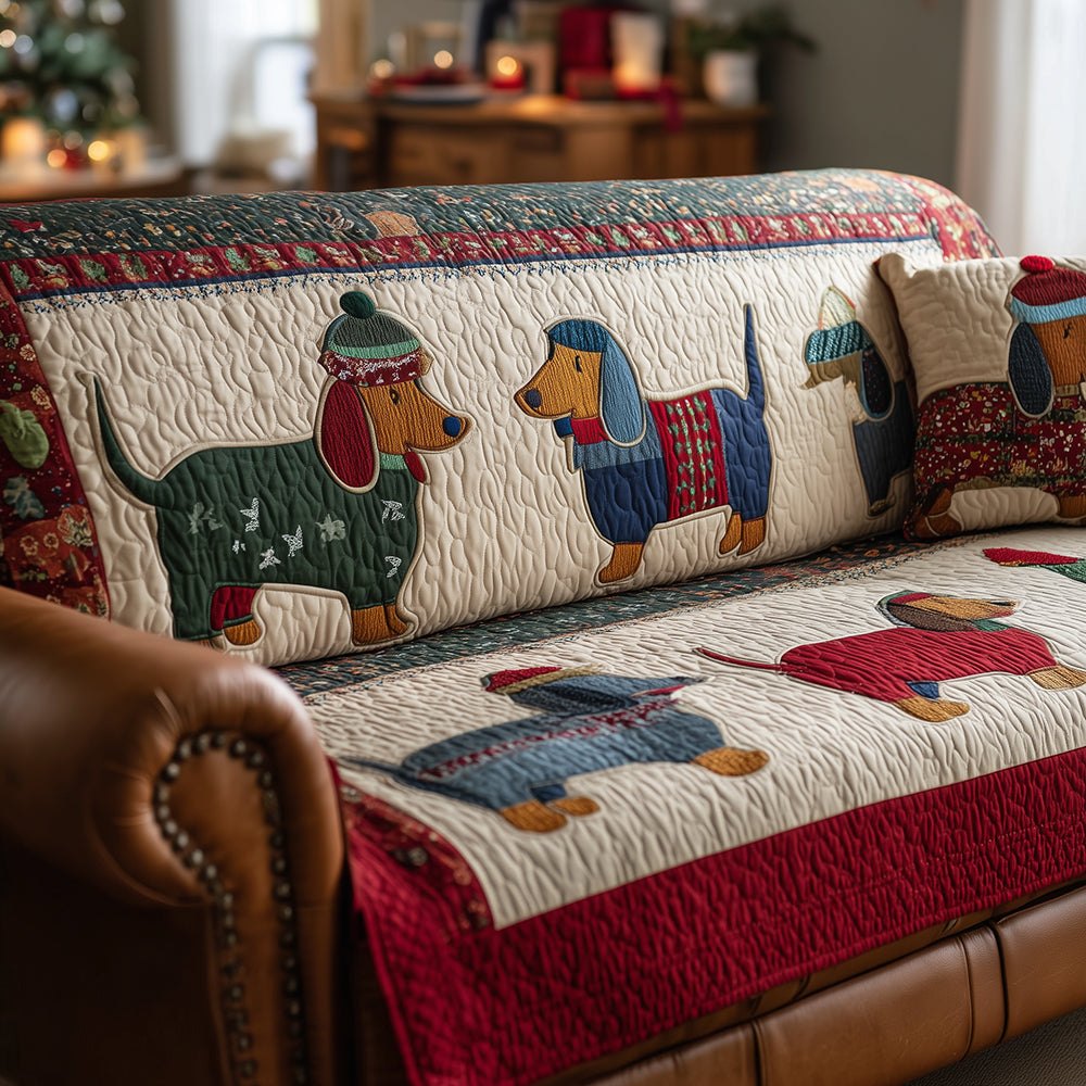 Holiday Dachshund Stroll Sofa Cover