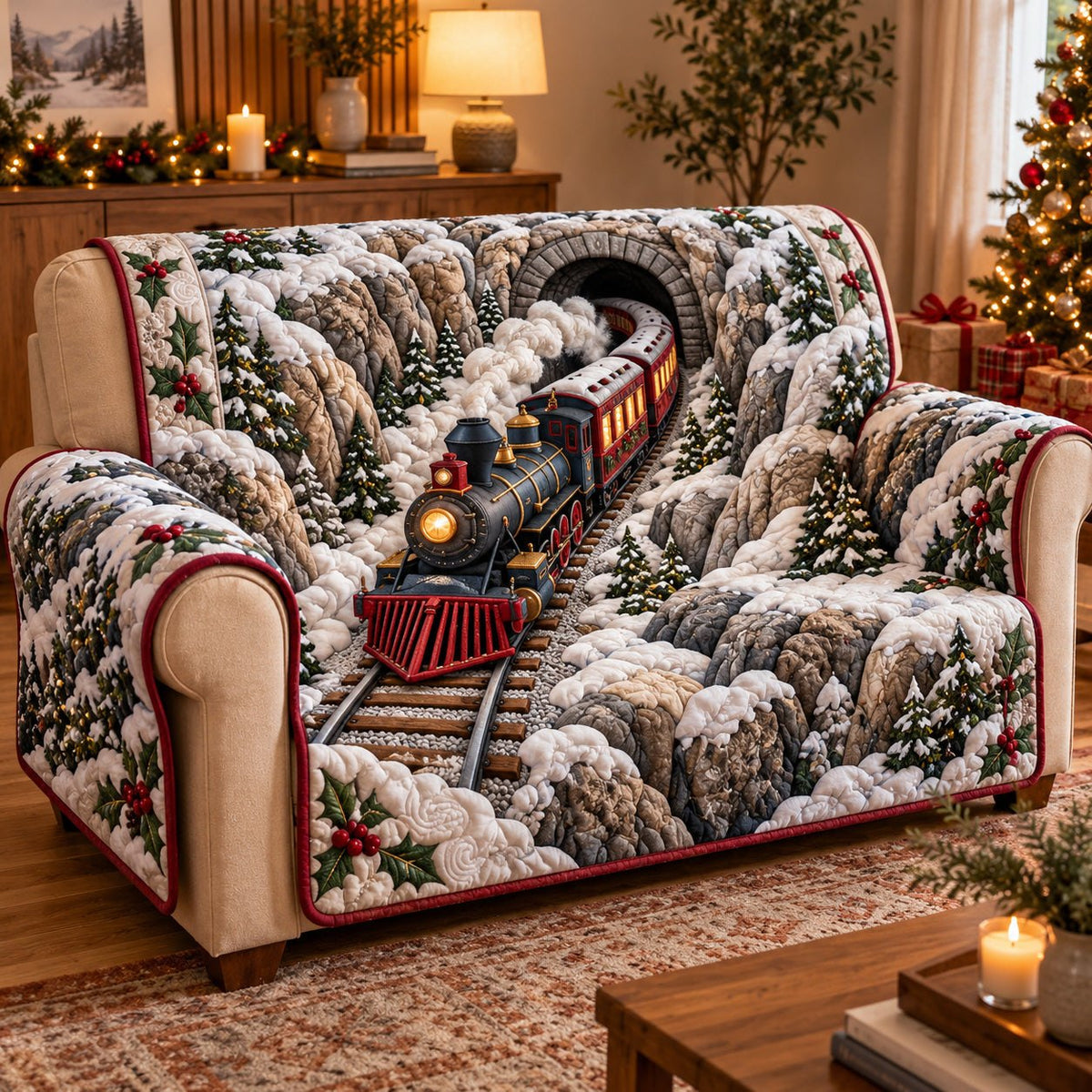 Holiday Express Train Snowy Tunnel Sofa Cover