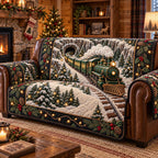 Green Steam Train Winter Hills Sofa Cover