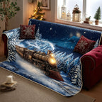 Golden Train Through the Winter Forest Sofa Cover