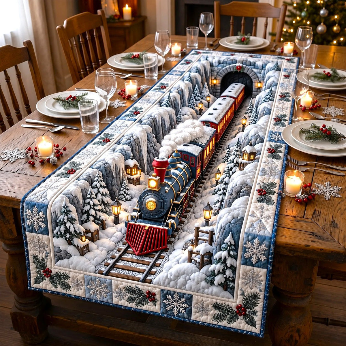 Blue Frost Holiday Express Table Runner