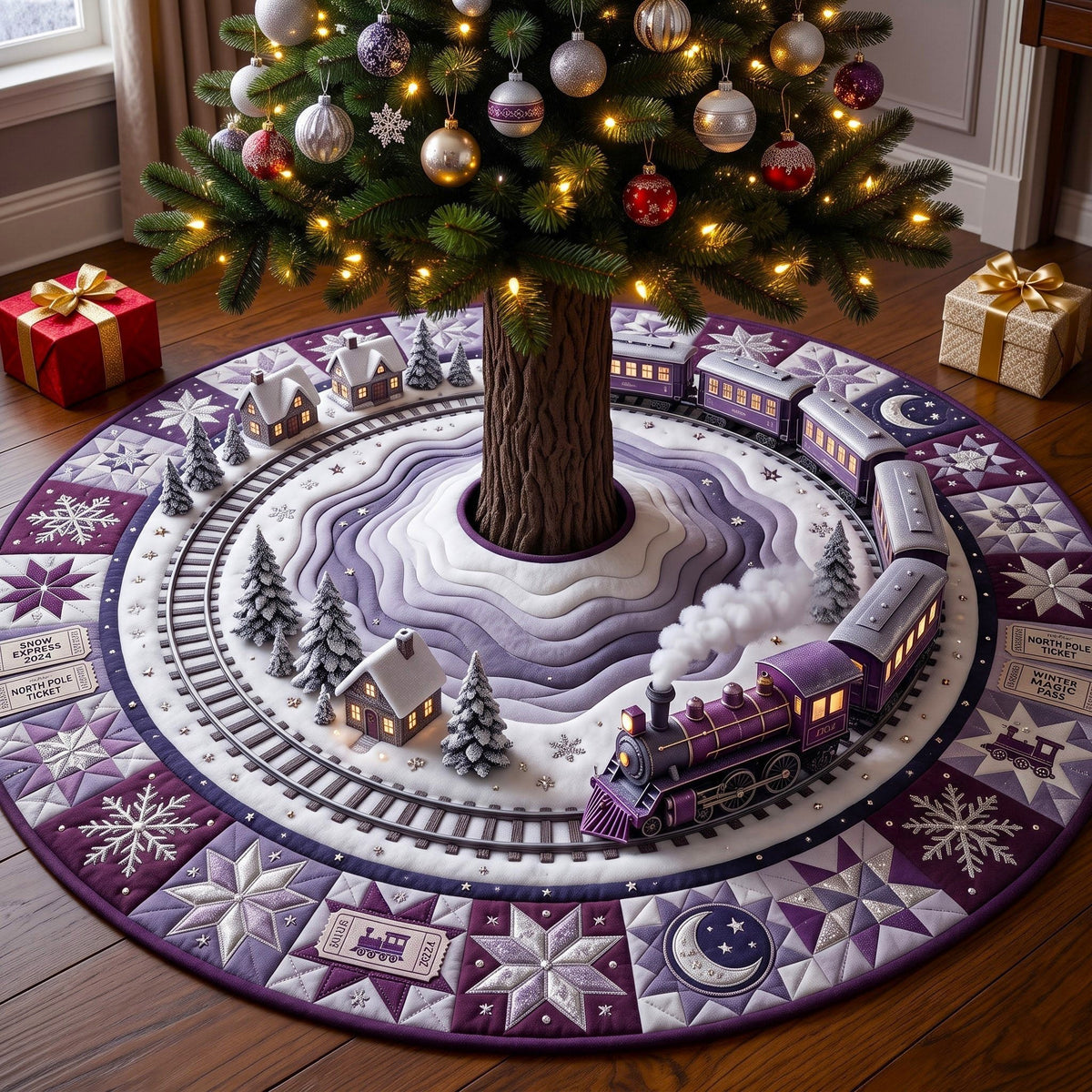 Lavender Moon Train Express Christmas Tree Skirt