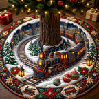 Red Locomotive Snow Express Christmas Tree Skirt