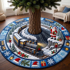 Blue Night Train Santa Express Christmas Tree Skirt