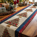 Christmas Trees on Cream with Red Table Runner