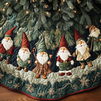 Gnome Line in the Forest Pines Christmas Tree Skirt