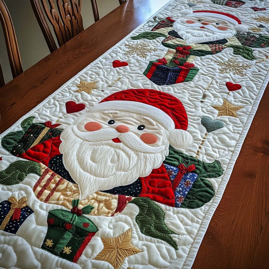 Santa with Wrapped Gifts Table Runner