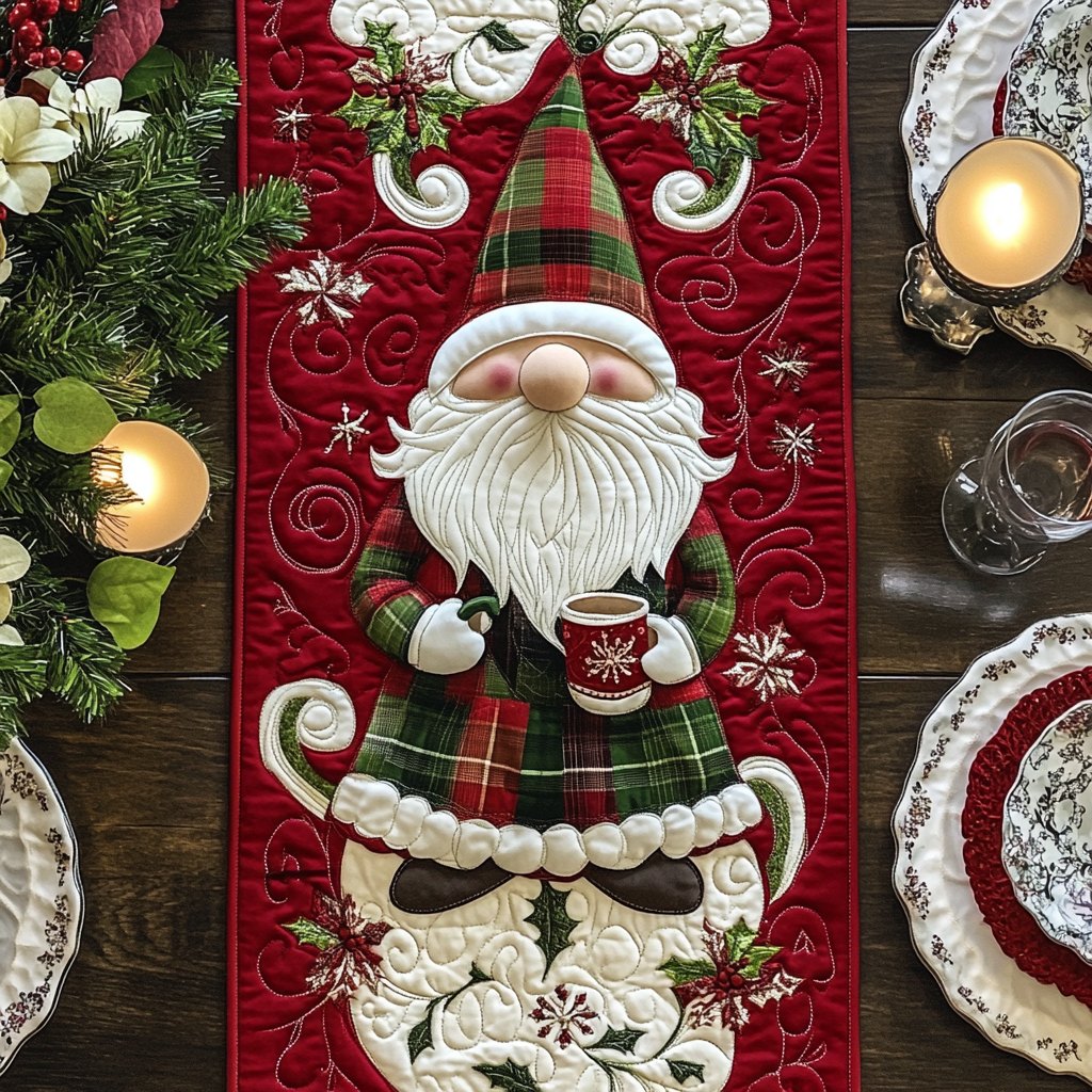 Santa Gnome with Cocoa Mug Table Runner