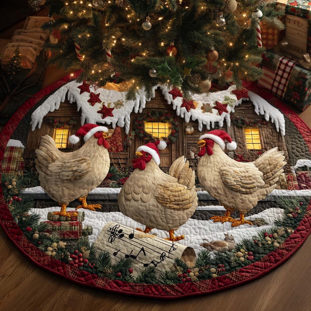 Holiday Hen Trio Christmas Tree Skirt