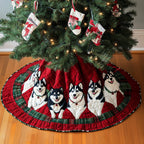 Huskies on the Red Patch Ring Christmas Tree Skirt