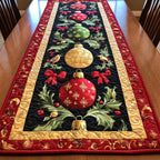 Christmas Ornament with Holly Sprigs Table Runner