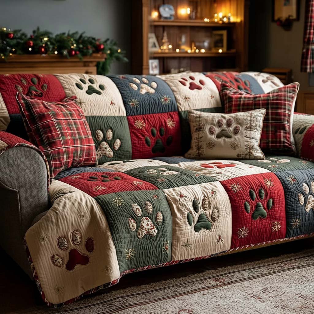 Holiday Paw Sofa Cover