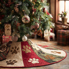Paw Prints on the Cream Panel Christmas Tree Skirt