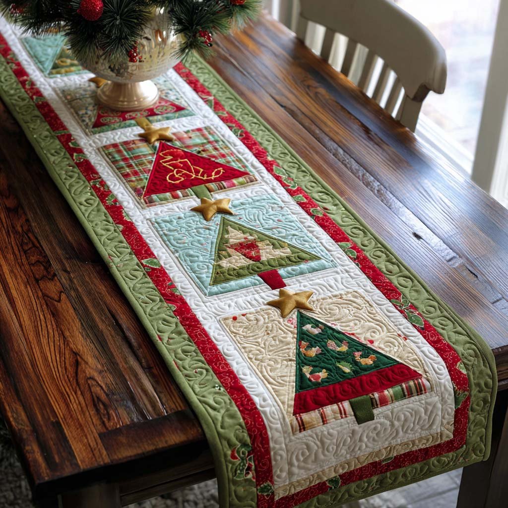 Christmas Tree Blocks on Cream Table Runner