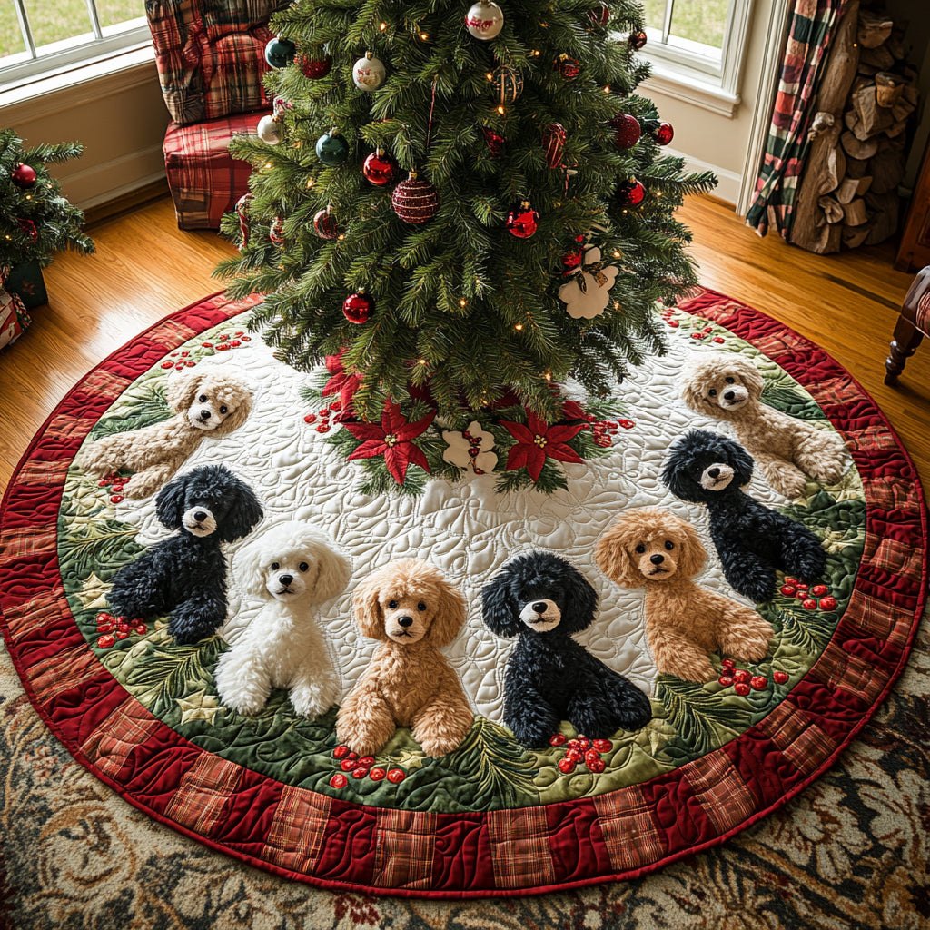 Holiday Poodle Charm Christmas Tree Skirt