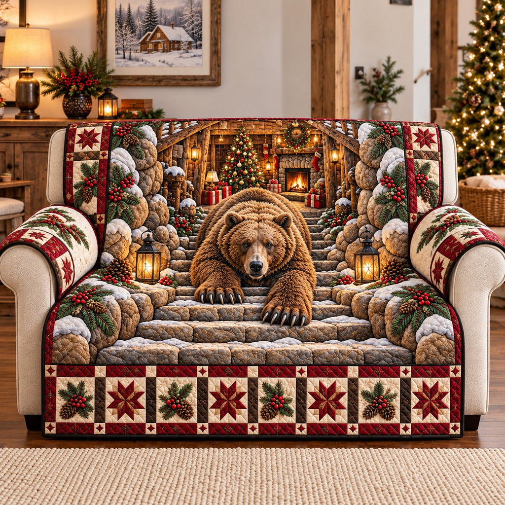 Brown Bear Stone Steps Rustic Guardian Sofa Cover