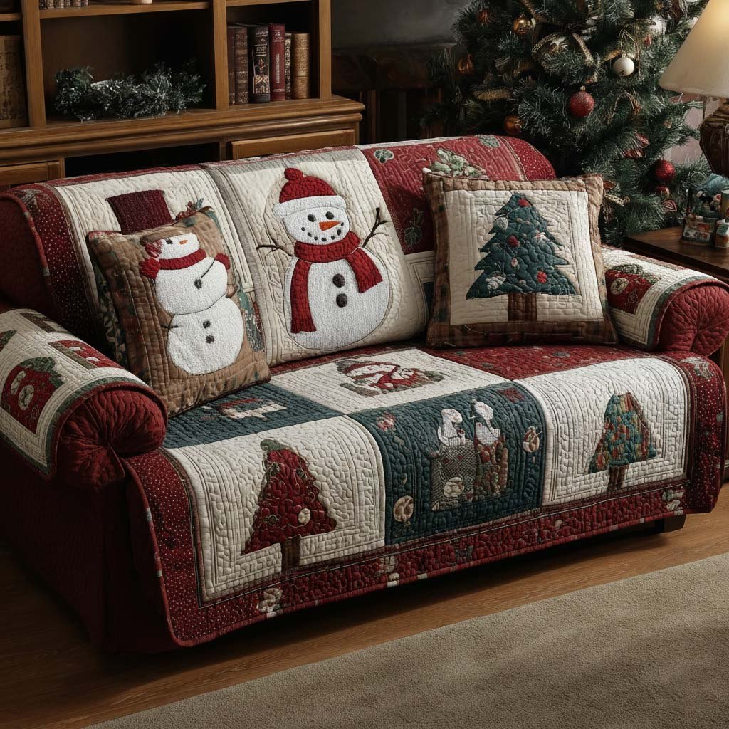 Holiday Snowy Patchwork Sofa Cover