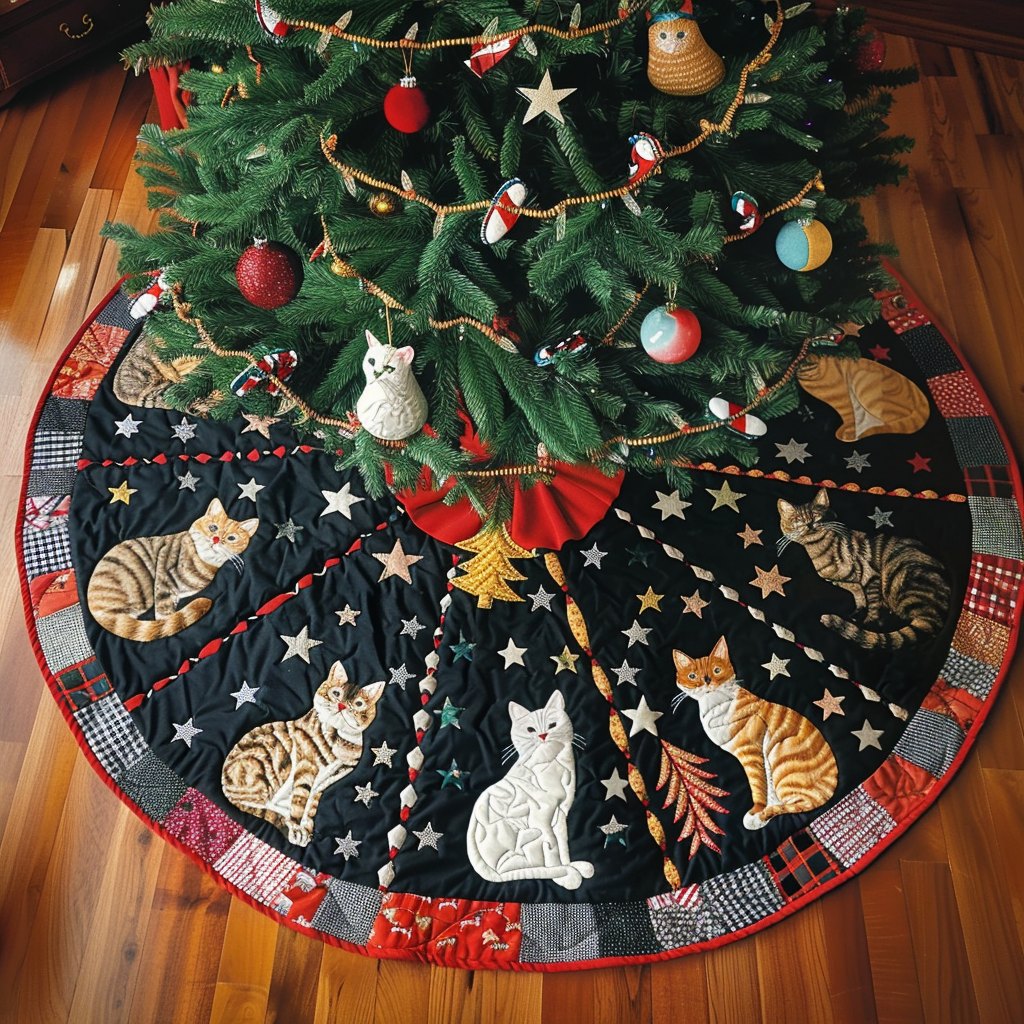 Holly Jolly Cats Christmas Tree Skirt