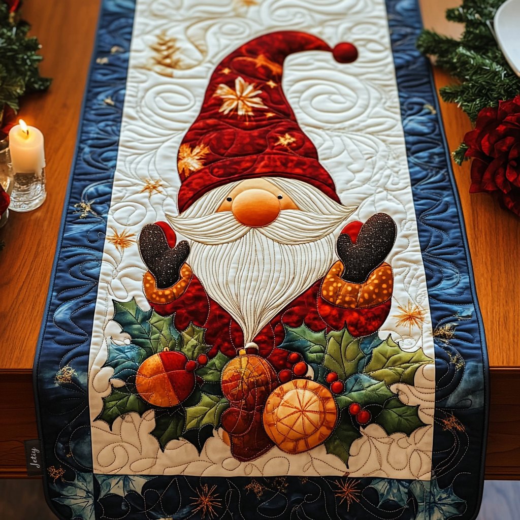 Holly Jolly Gnome Table Runner